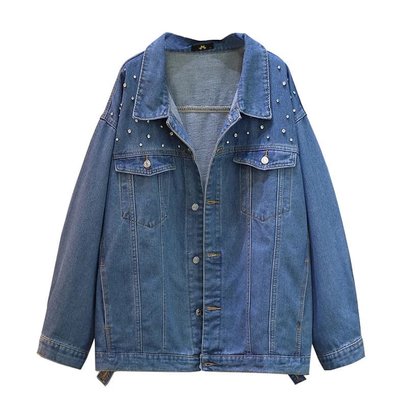 Plus Size XXL-6XL giacca di jeans donna cappotto di jeans allentato Oversize primavera autunno diamante capispalla Vintage soprabito femminile di grandi dimensioni