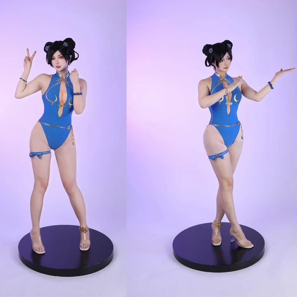 Hot Sexy Game Fighter 6 Chun Li Cosplay High Fidelity Jumpsuit Swimsuit Earrings Bracelet Costume Bodysuit Women Halloween