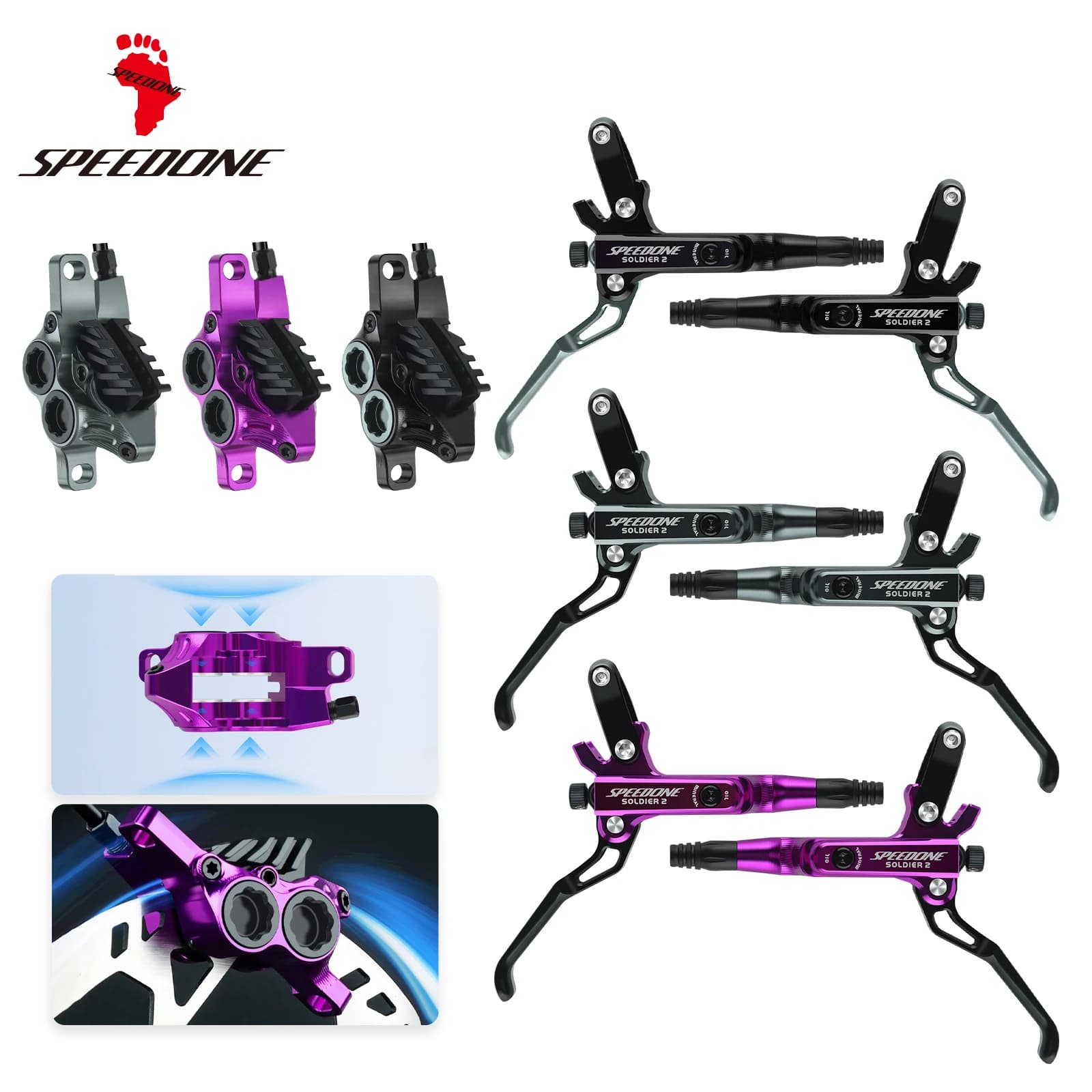 SPEEDONE Freni idraulici a 4 pistoni Freno a disco MTB Freno anteriore posteriore 850mm/1600mm XC AM HD Freno a disco E-Bike BOLANY con raffreddamento