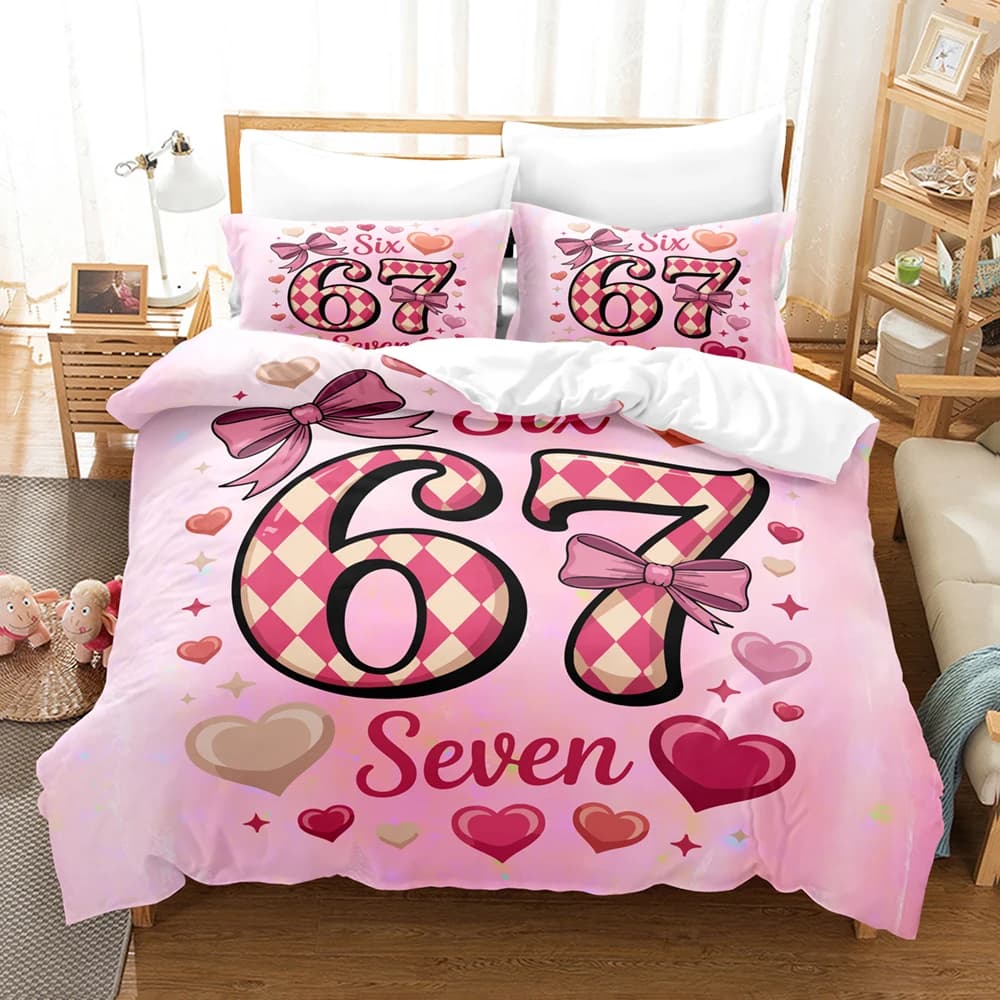 SEI-SETTE! Set Copripiumino (Senza Imbottitura) Y2K 67, Set Biancheria da Letto Morbida alla Moda, Singolo, Matrimoniale, Regalo per Arredo Camera da Letto per Bambini