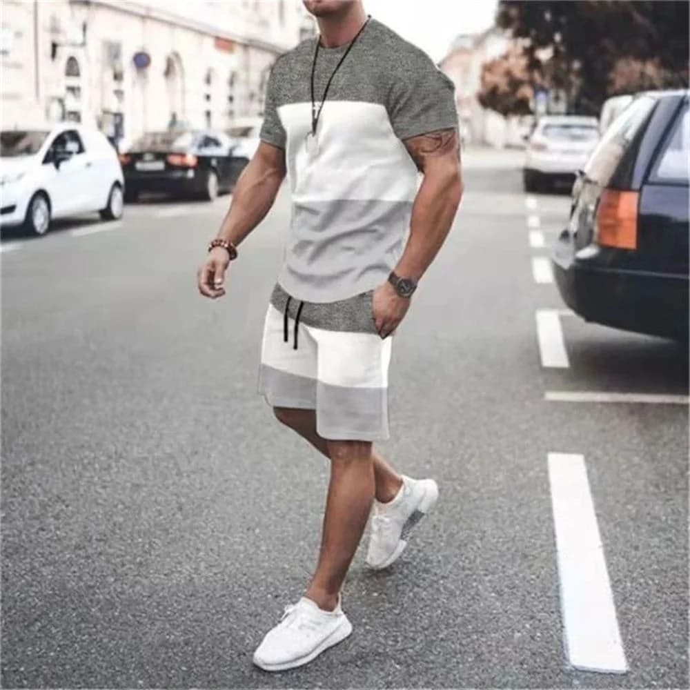 3D Casual Men's T-Shirt Set Oversized Sportswear Male Autumn Seven Sleeve Length Other Brand Clothing