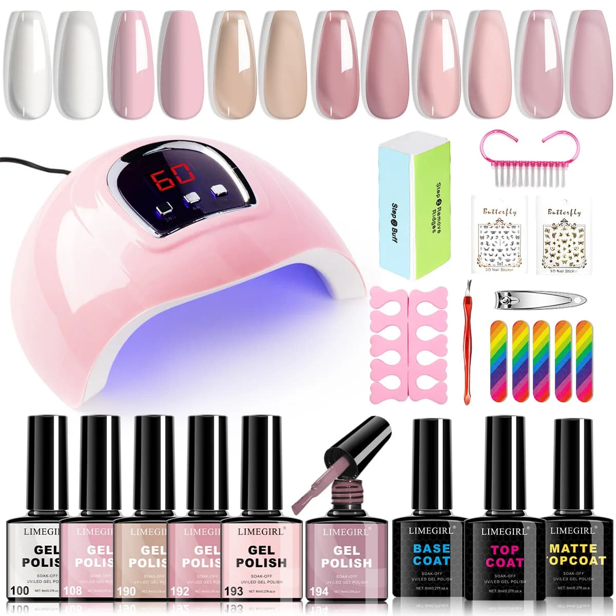 Set of nail gel oils Nail gel kits with UV LED nail light Set of professional polishing tools for semi-permanent nail polish