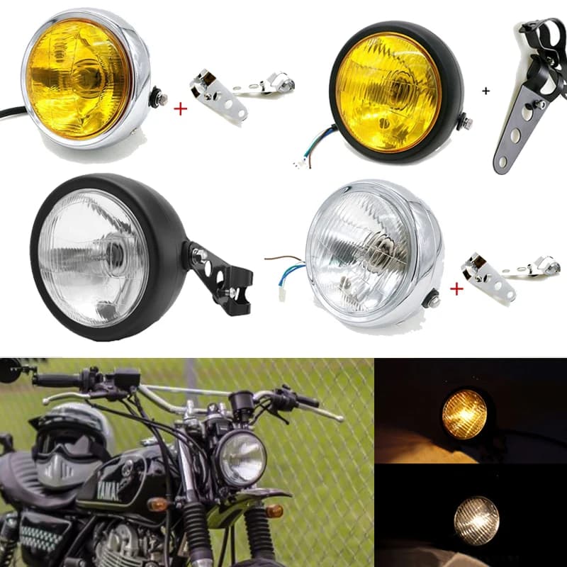 Faro alogeno per moto da 5,75 pollici stile vintage luci rotonde lampada frontale flash lampada da guida per moto faro Cafe Racer