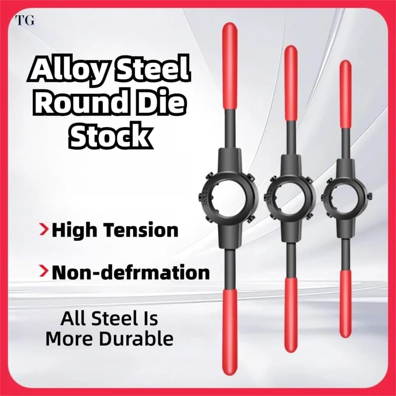 TG Round Die Stock per stampi rotondi Strumento manuale per filettatura tubi per aste metalliche Rubinetto idraulico e set di fustelle Accessorio con manico in PVC