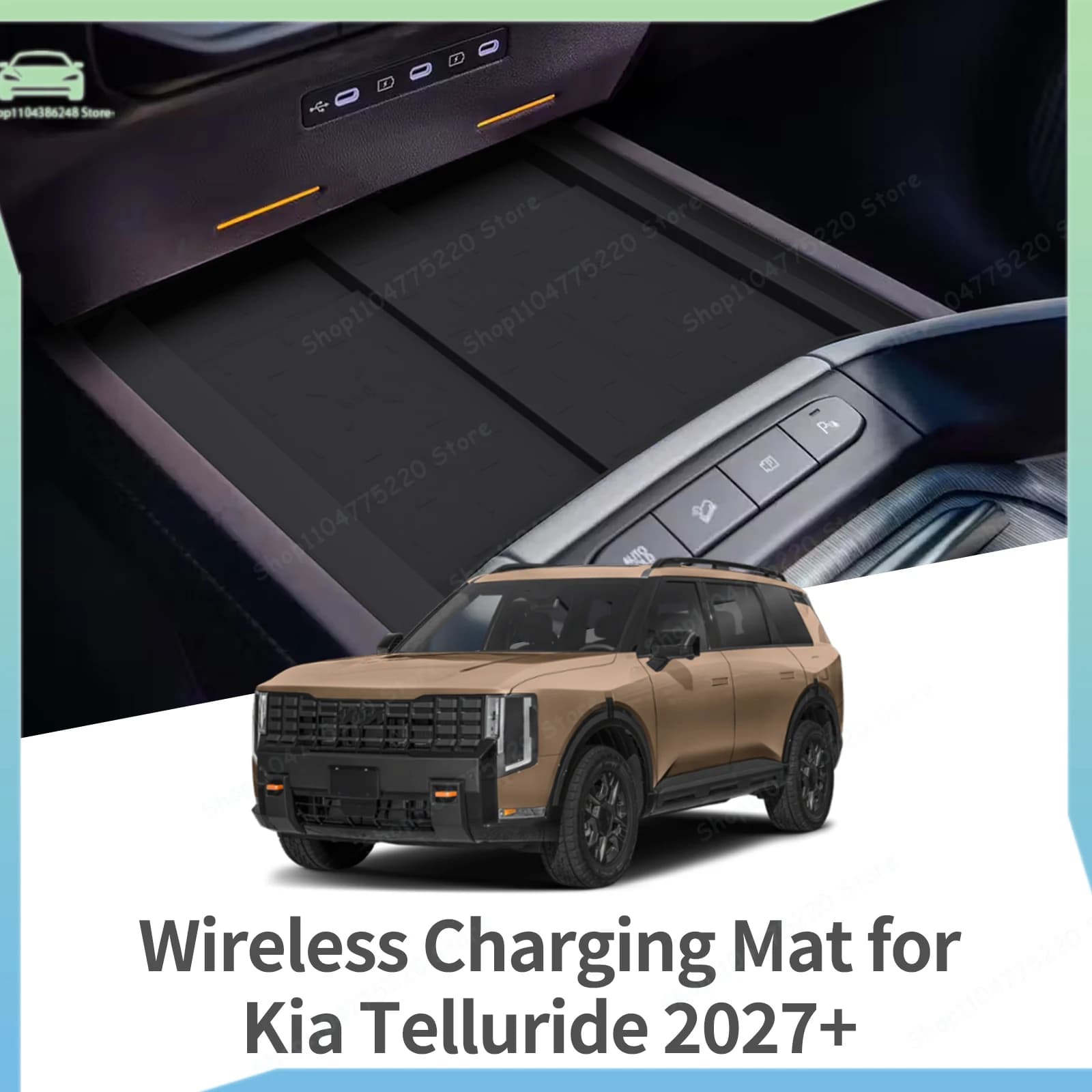 For Kia Telluride 2027+ (2nd Gen) Car Anti Dirt Pad Silicone Mobile Wireless Charge Anti-Slip Mats Interior Accessiories Black
