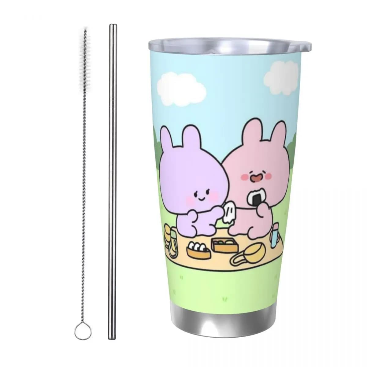 Asamimichaan Cute Asamimi 20oz Stainless Steel Car Mug Straw Thermal Iced Travel Cup Vacuum Insulated Coffee Hot Cup