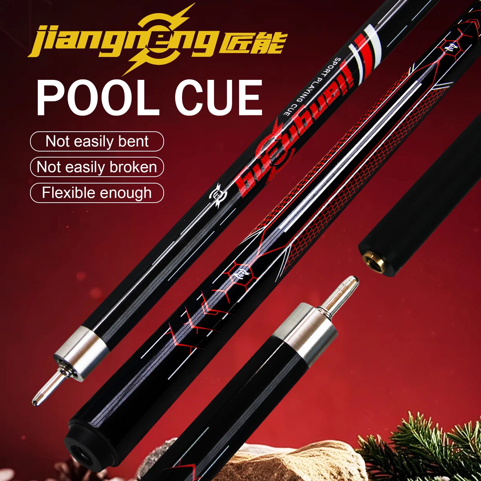 Stecca da biliardo professionale a forma di mostro da 13 mm, asta per stecca da biliardo, design rosso elegante, impugnatura liscia, media 19,3 once, per regalo a nove palline