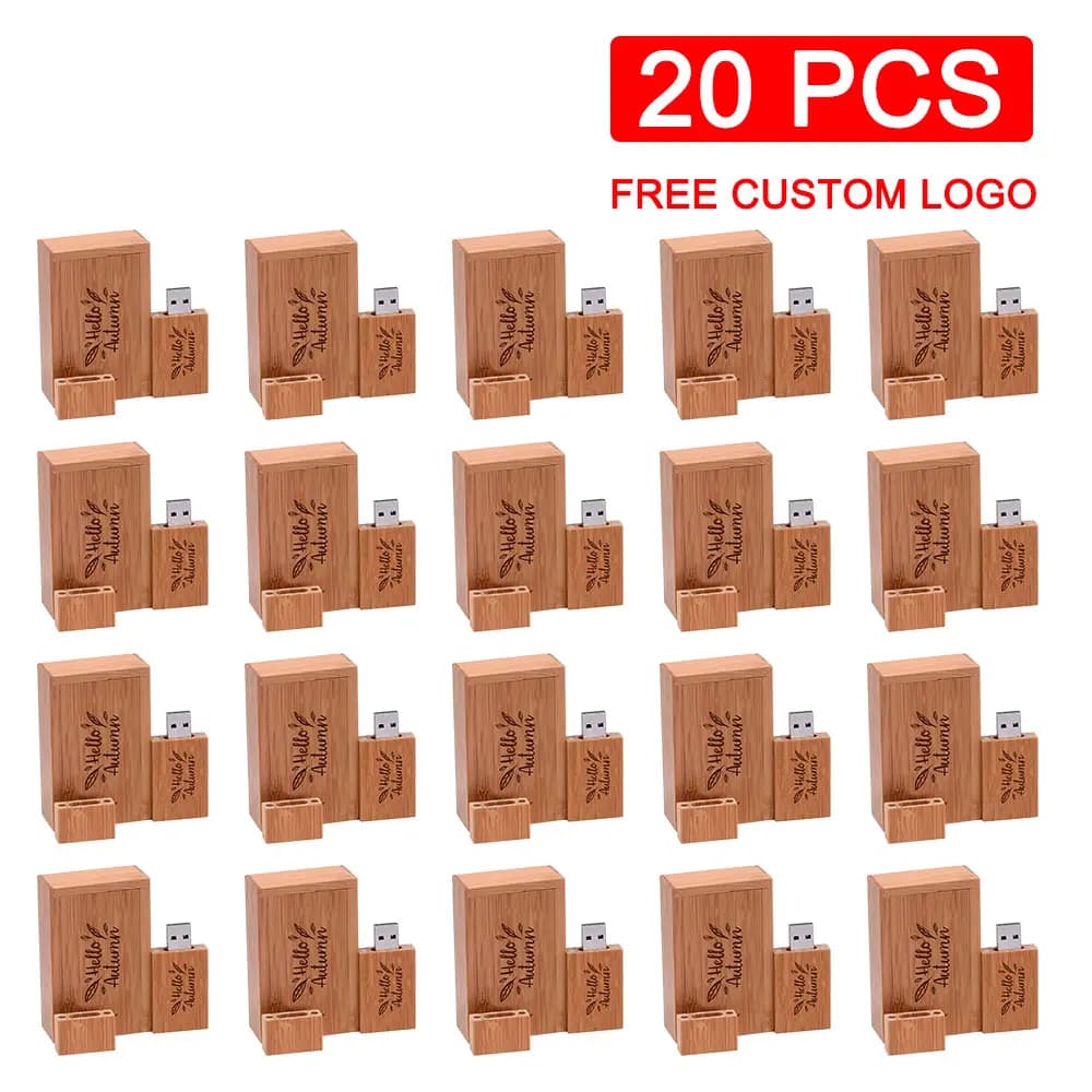 20 pz/lotto Flash Drive Usb 2.0 Legno + Box Pen Drive 4GB 8GB 16GB 32GB 64GB U Disco Logo Personalizzato Gratuito per la Fotografia Regalo di Nozze