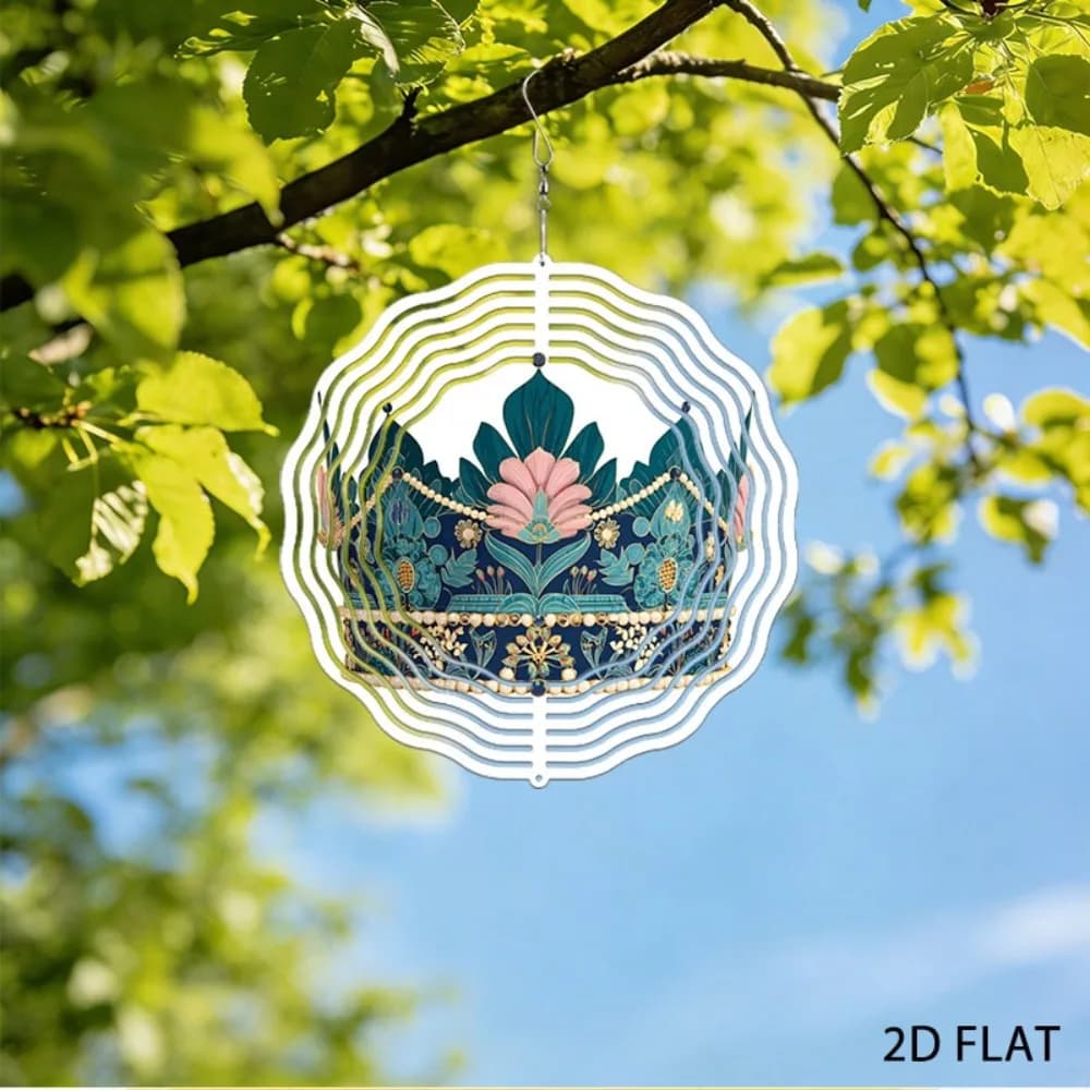 Iron Floral Wind Chimes Outdoor Garden Decor Pearl Gemstone Hanging Ornament