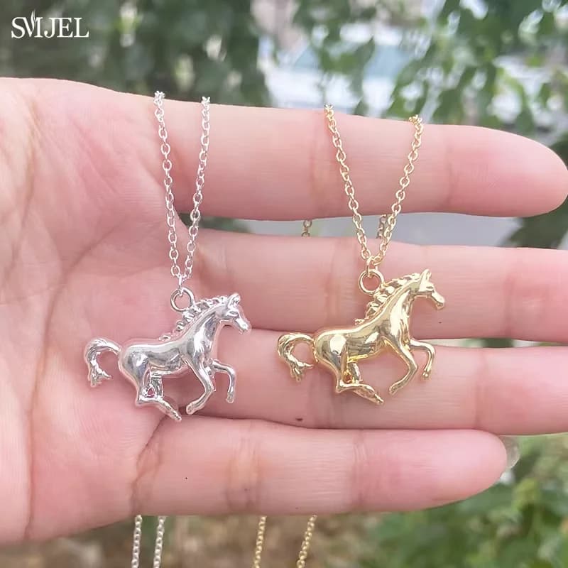 Collane con Cavallo in Metallo per Donna e Uomo, Collana con Ciondolo a Forma di Unicorno e Ferro di Cavallo, Accessori di Tendenza Vintage, Regali di Compleanno
