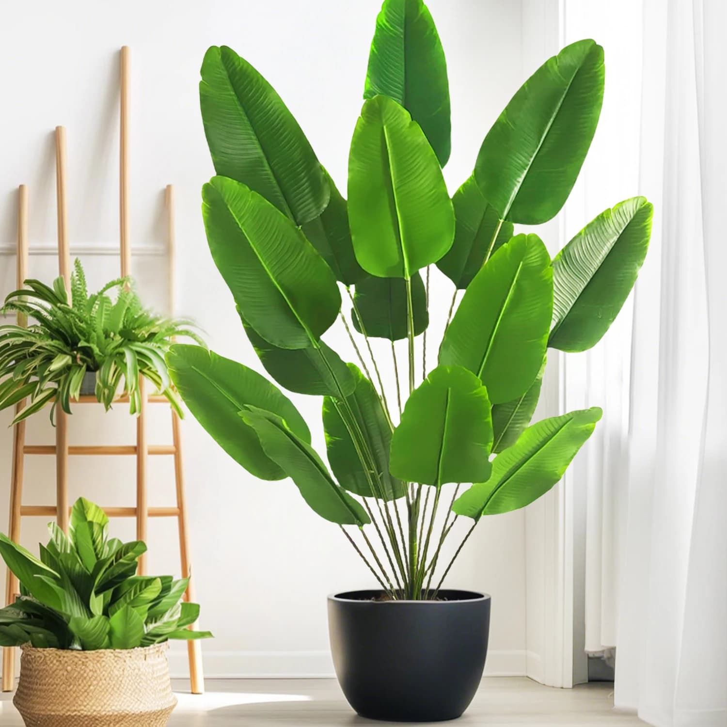 Palm Tropicale Large 65-90-125cm, Banano Fin Plant with Realistic Sheets, Strelitzia Reginae in Plastic for Home and Garden