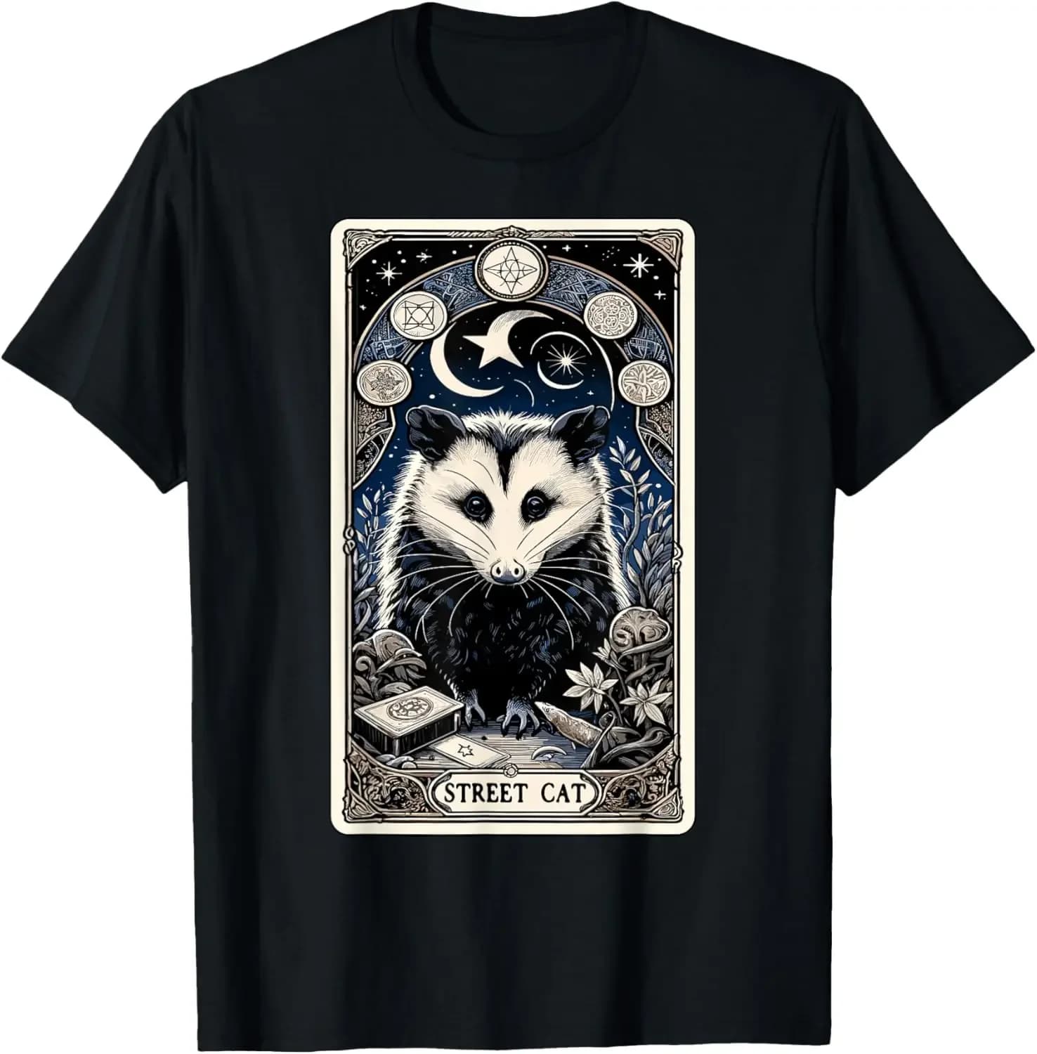 T-shirt Opossum Tarot Card Street Cat Stregoneria Gotico Possum 100% puro cotone con stampa