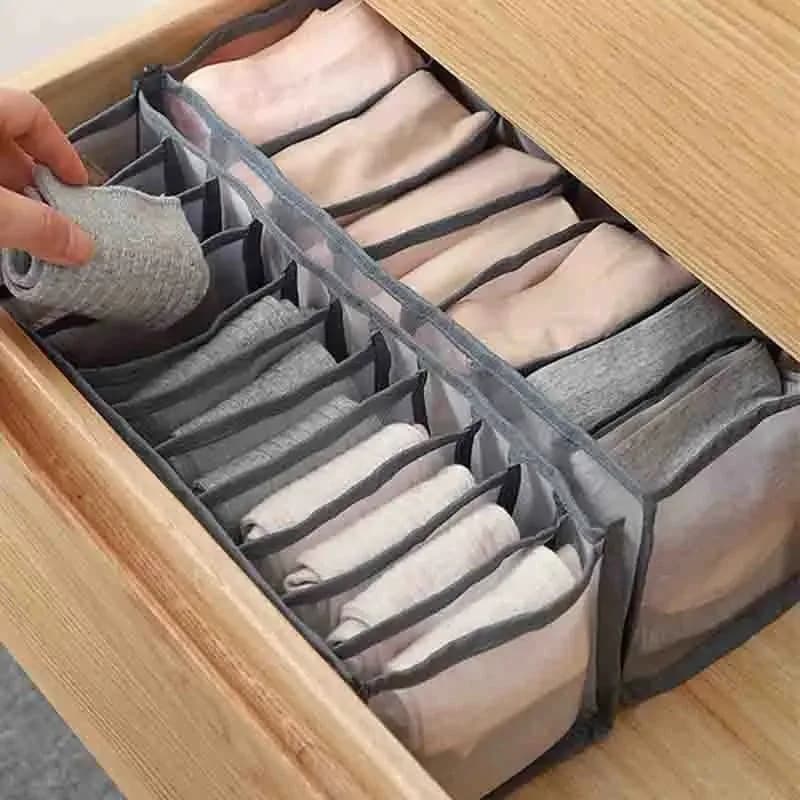 1-2PC 6/7/11 Grids Closet Organizer Foldable Drawer Organizer for Socks Home Separated Underwear Storage Box Jeans Bra Organizer