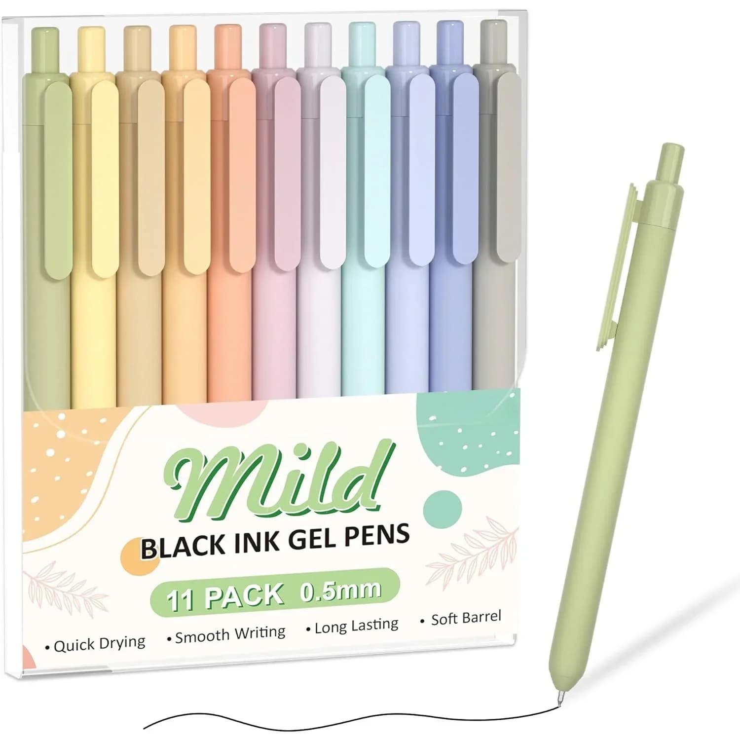 Penna retrattile con inchiostro gel morbido, 11 confezioni di penna a inchiostro nero, penna carina, secchiello morbido a punta fine da 0,5 mm
