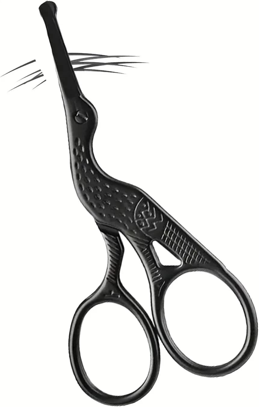 Black Stork Shape Stainless Steel Facial Scissors with Round Tip, Safe Nose Hair Trimming Scissors for Eyebrow, Beard & Ear Hair, Professional Grooming Tool for Men Women