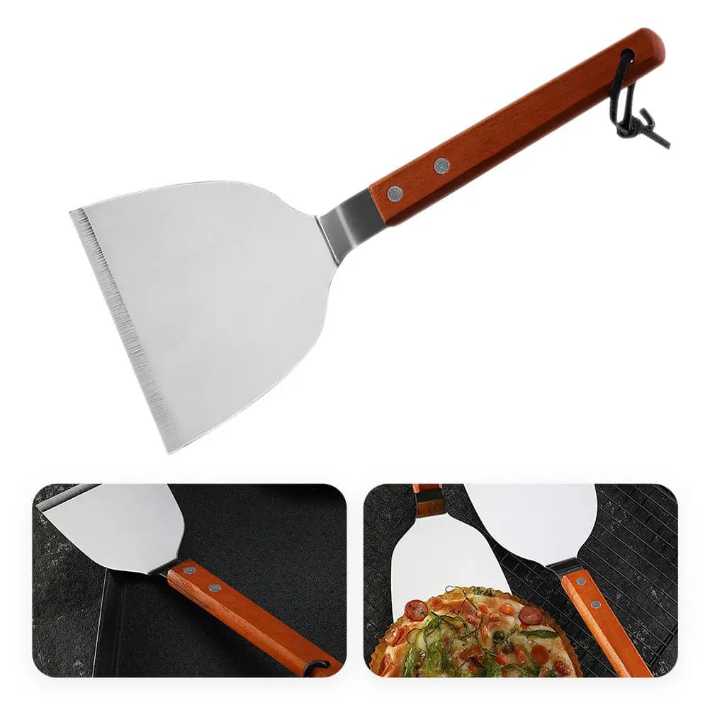Spatola in Acciaio Inossidabile con Manico Ergonomico in Legno, Antiruggine, Facile da Pulire, Design per Appendere, Utensile Professionale da Cucina