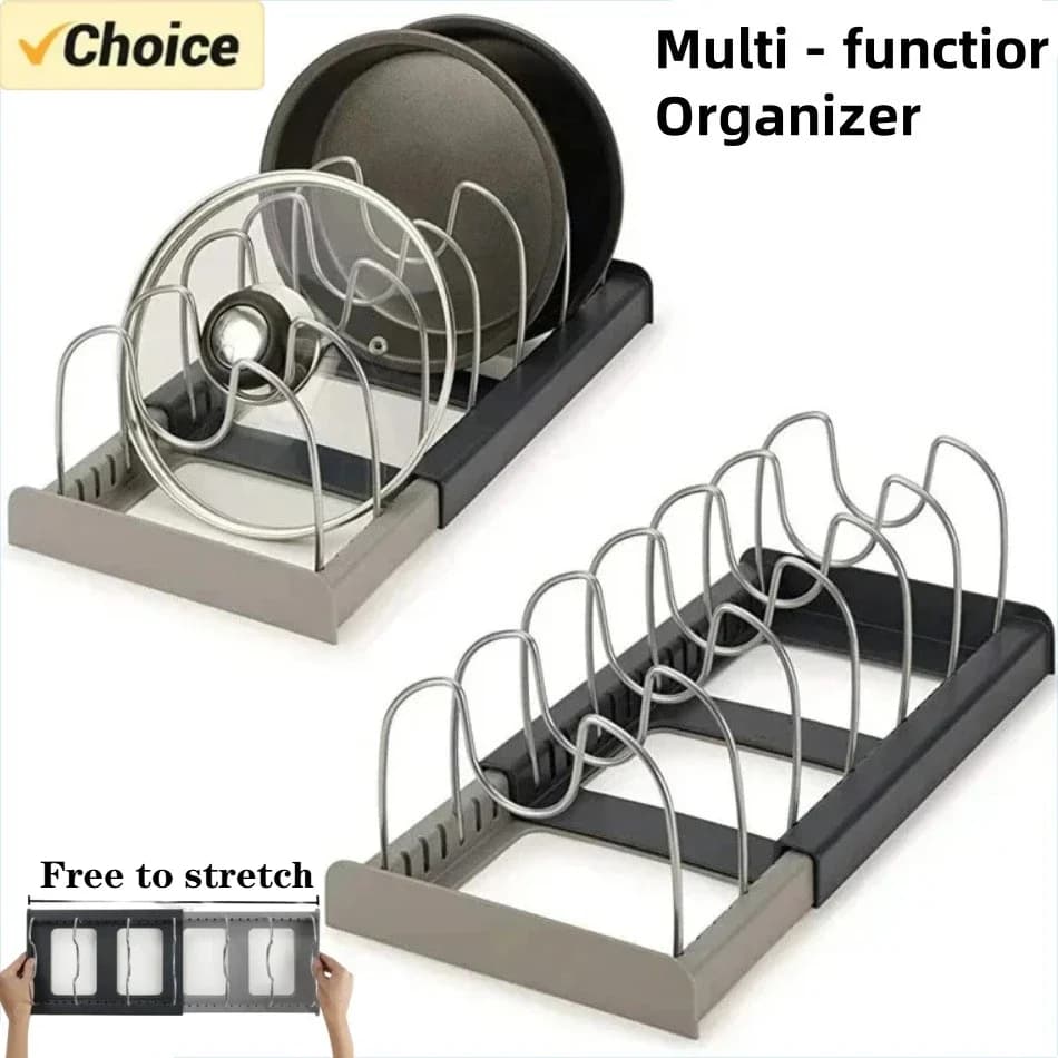 1 piece telescopic rack, pan organizer, storage cabinet holder for pots, pans and covers: keep your kitchen neat and tidy
