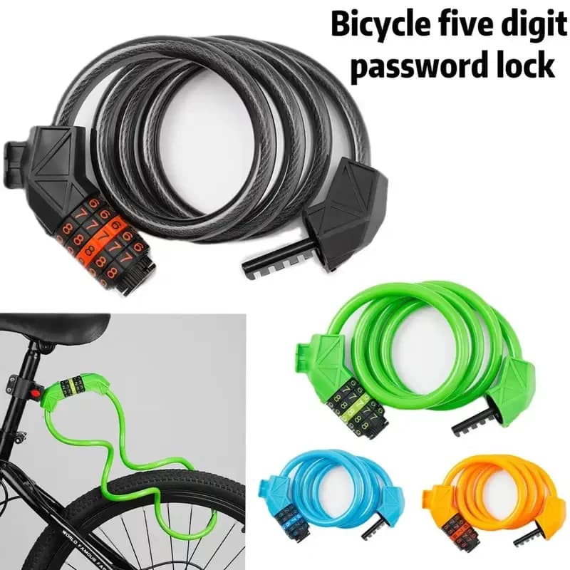 Bicycle Lock With Five-Digit Password And Reinforced Steel Cable For Theft Prevention, Mountain Bike Lock, And Bike Chain Lock