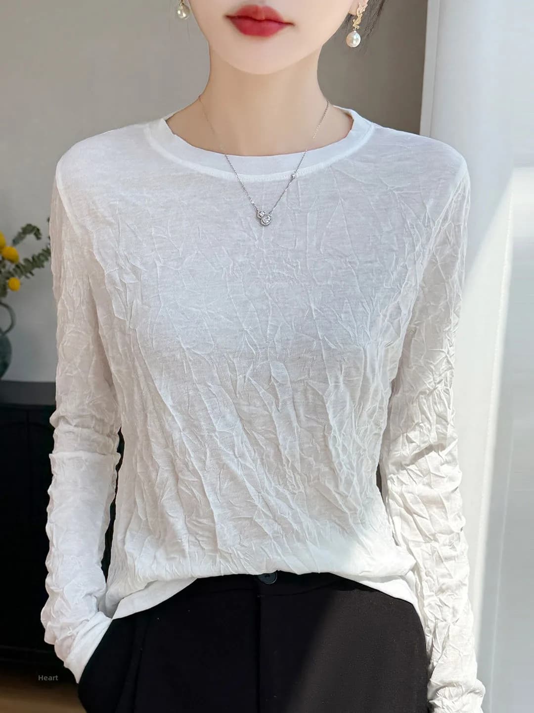 Loose Casual Long Sleeve T-Shirt Women's Sun Protection Shirt Coverall Versatile Thin Base Layer Top Anti-Uv round Neck Tee