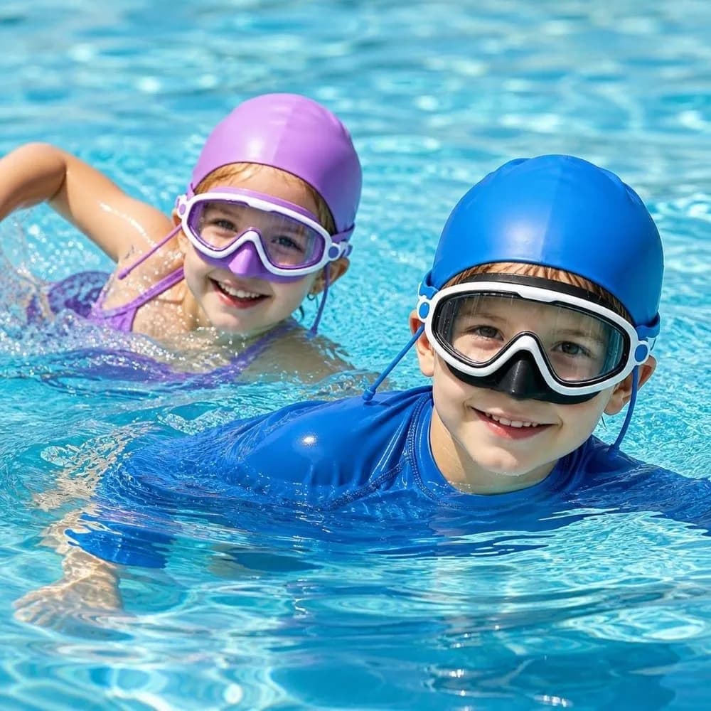 Anti-Fog Kids Swim Goggles UV Protection Leak-proof Swim Goggles Cap Set Adjustable PC Glass Silicone Swim Cap Boys Girls