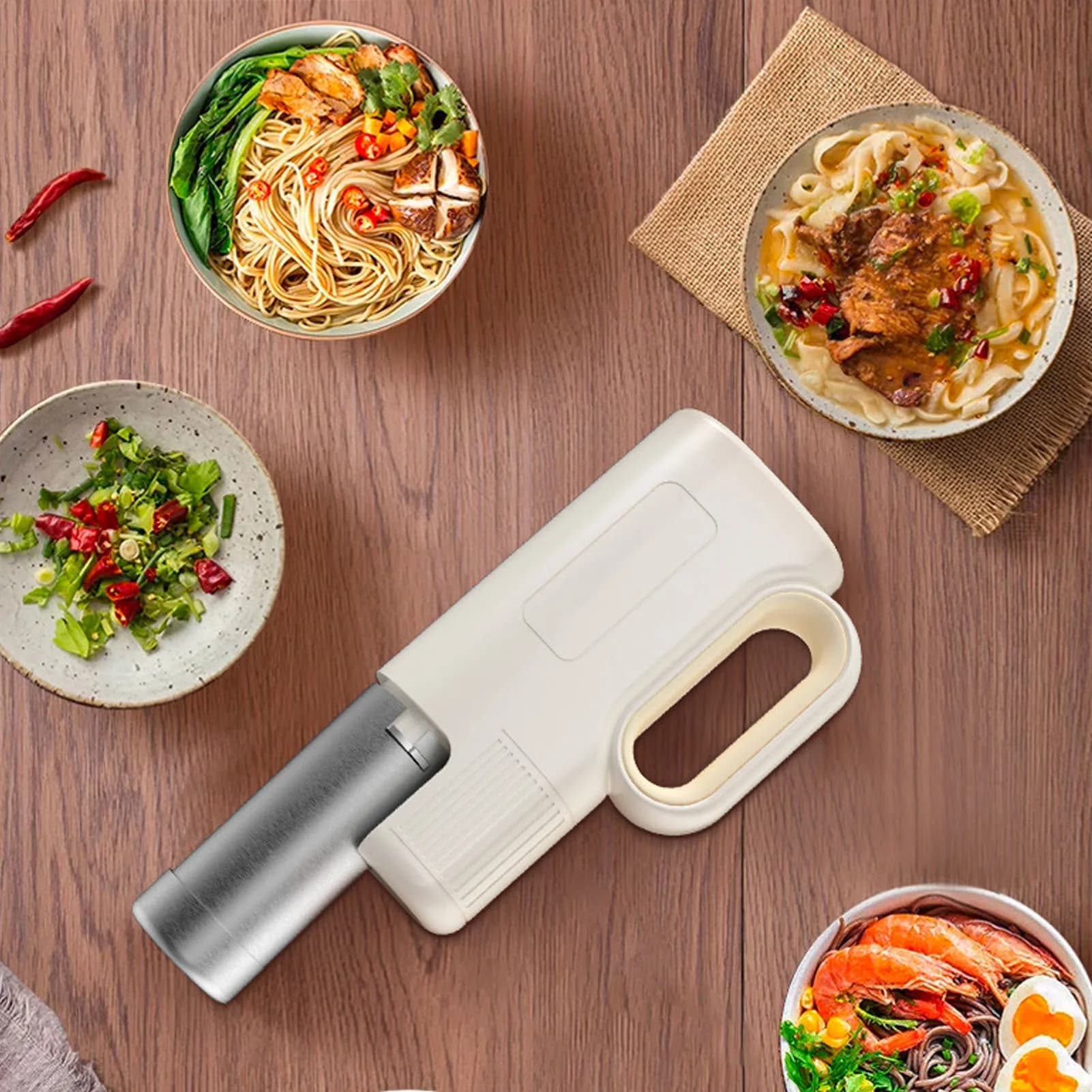 Handheld Electric Pasta Maker Cordless Pasta Machine Portable Noodle Maker with Shaping Discs for Homemade Spaghetti Ramen