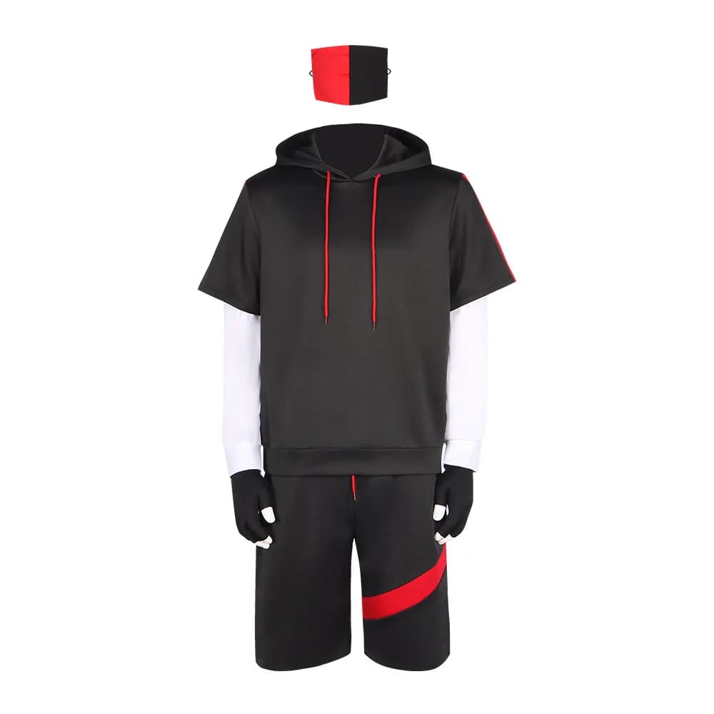 Game Royale Ikonik Cosplay Costume Anime Skin Battle Uniform Set Black Sports Hoodie Suit Men Top Shorts Gloves Halloween Outfit