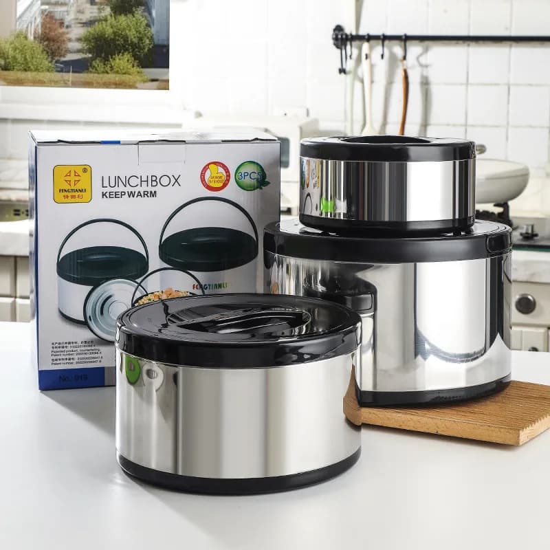 Set di Tre Contenitori Termici Portatili per Pranzo, Isolati, per Uso Domestico e Commerciale