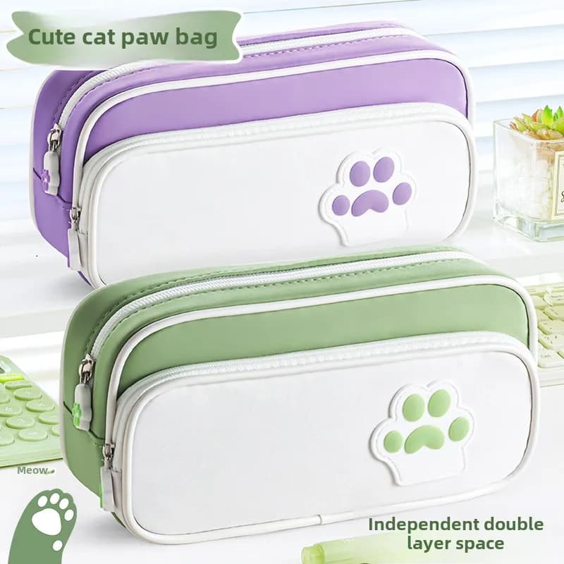 Astuccio per matite con zampa di gatto del fumetto Kawaii, grande capacità, carino, potabile, per riporre articoli di cancelleria, semplice, per penne, materiale scolastico, regali
