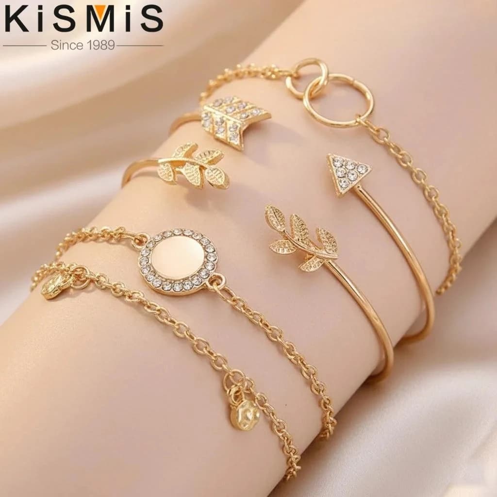 Set di 5 Bracciali Aperti in Oro Semplice ed Elegante, Bracciali Vintage a Forma di Foglia e Freccia