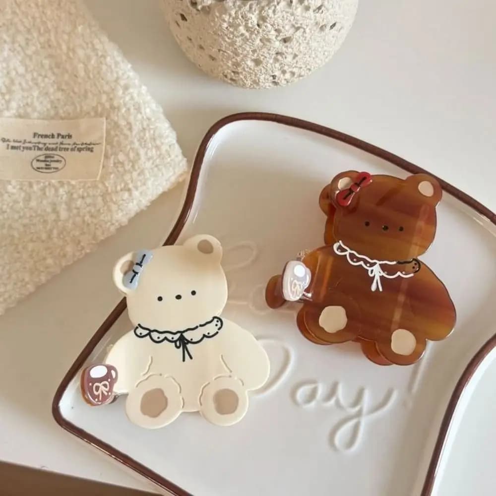 Moda Kawaii Cartoon Bear Shark Clip Bow Marrone Acido acetico Artiglio per capelli Accessori per capelli Fermaglio per capelli dolce Donna