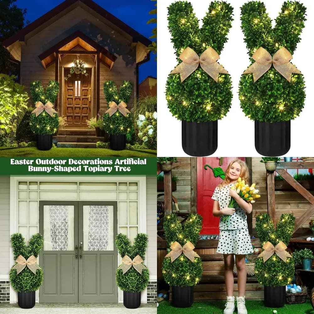 Topiaria Trees in Easter Rabbit Shape with String Lights, 23,6 Artificial Rabbit Shape Plants in Bosso for Outer and Interior Decorations