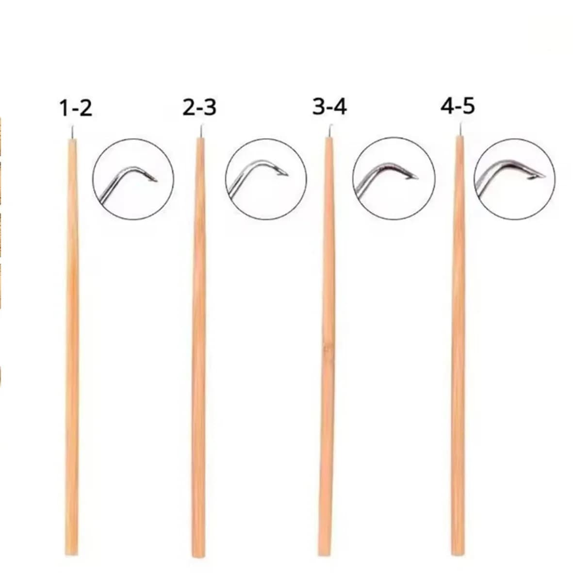 4 diverse misure di aghi traspiranti per realizzare parrucche all'uncinetto con lunghi manici in legno