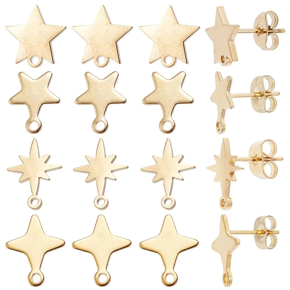 40Pcs 201/304 Stainless Steel Stud Earrings Findings with 30pcs 304 Stainless Steel Ear Nuts Golden 10~13x8.5~11mm Hole: 1~1.4mm