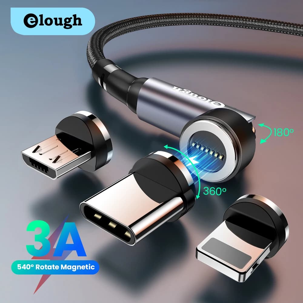 Elough 540 Cavo magnetico 3A Cavo micro USB tipo C a ricarica rapida per iPhone Xiaomi Samsung Caricatore magnetico Cavo dati per telefono