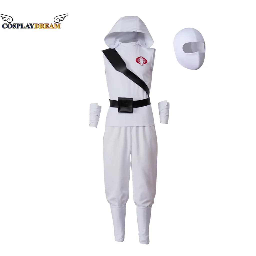 Set Guerriero Bianco Occhi di Serpente: GI Costume cosplay Joe Origins Storm Shadow Set maschera con cappuccio e pantaloni bianchi senza maniche