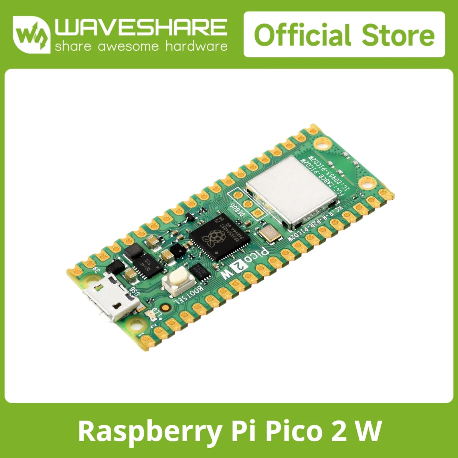 Raspberry Pi Pico 2 W Microcontroller Board, Based on Official RP2350 Chip, 2.4GHz 802.11n WIFI and Bluetooth 5.2