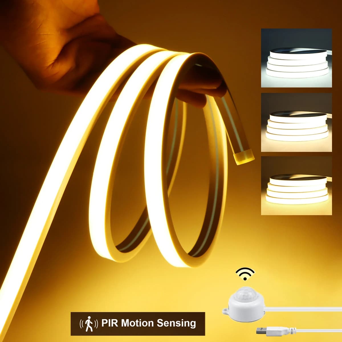 Sensore di movimento PIR intelligente USB 5V COB Striscia al neon Tempo di ritardo della luce Lavoro regolabile di notte/Scuro Solo per le scale del corridoio della camera da letto