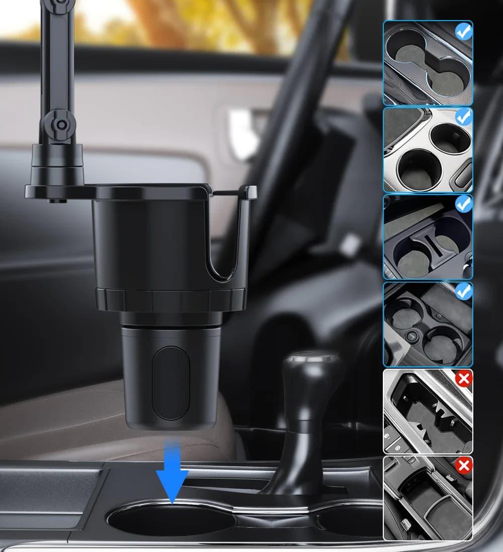 Supporto per tazza da auto 2 in 1, supporto regolabile per telefono, supporto per cellulare da auto con rotazione a 360 gradi