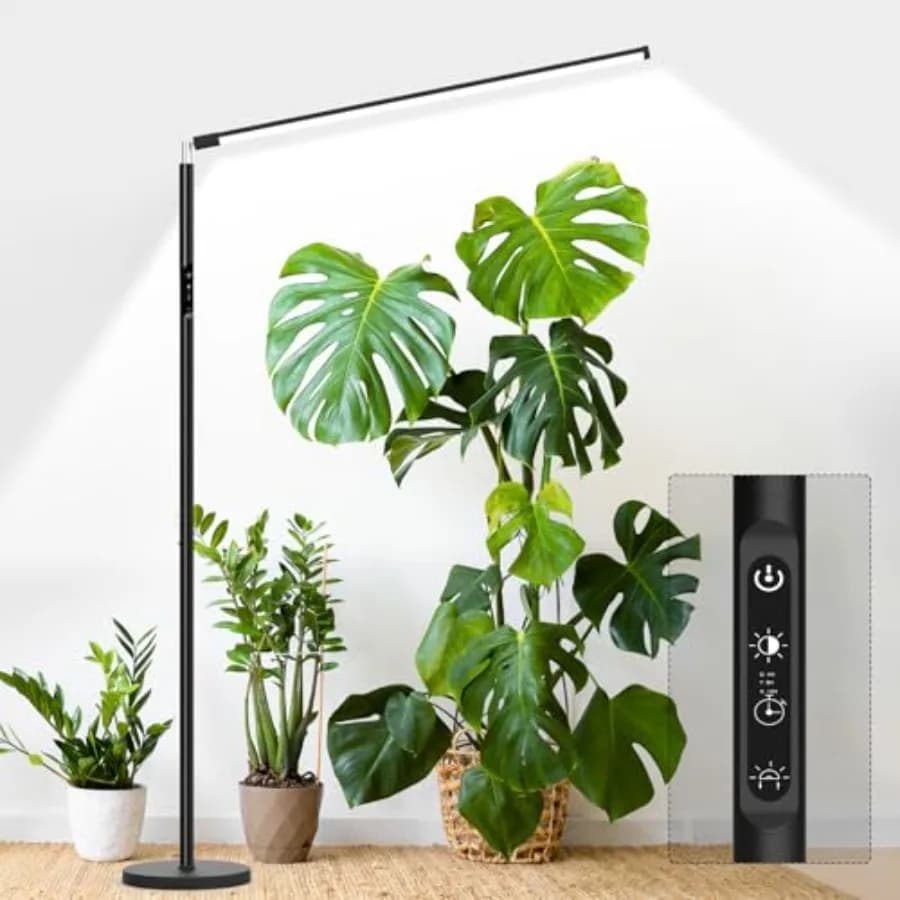 Lampada da terra per piante da interno con luce LED a spettro completo 4000K, nera, dimmerabile, alta, con testa regolabile