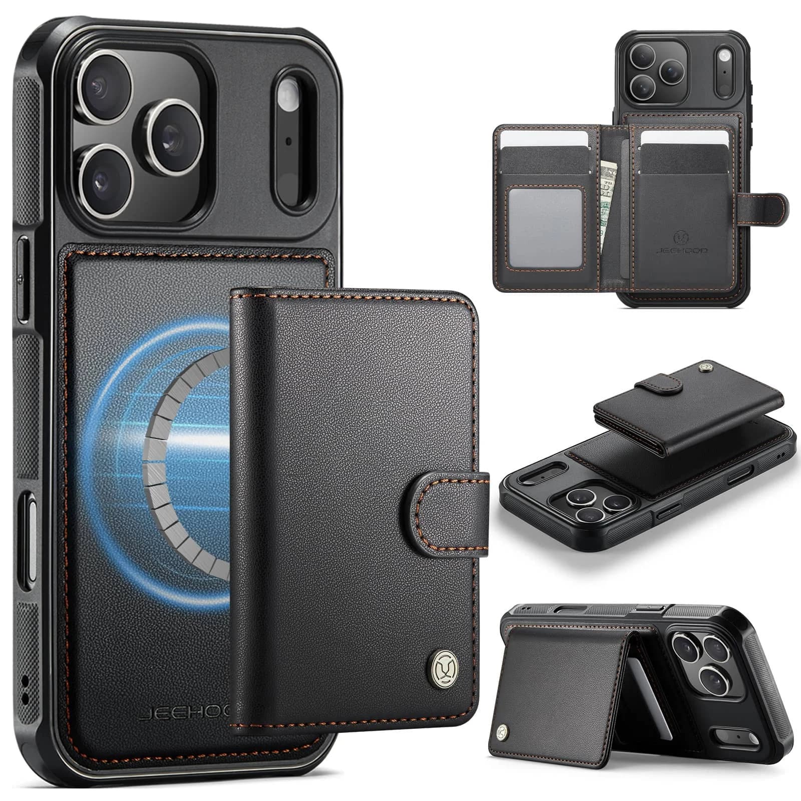 Custodia a portafoglio compatibile con iPhone 17 16 Pro Max, porta carte magnetico staccabile 2 in 1 premium, blocco RFID, custodia antiurto