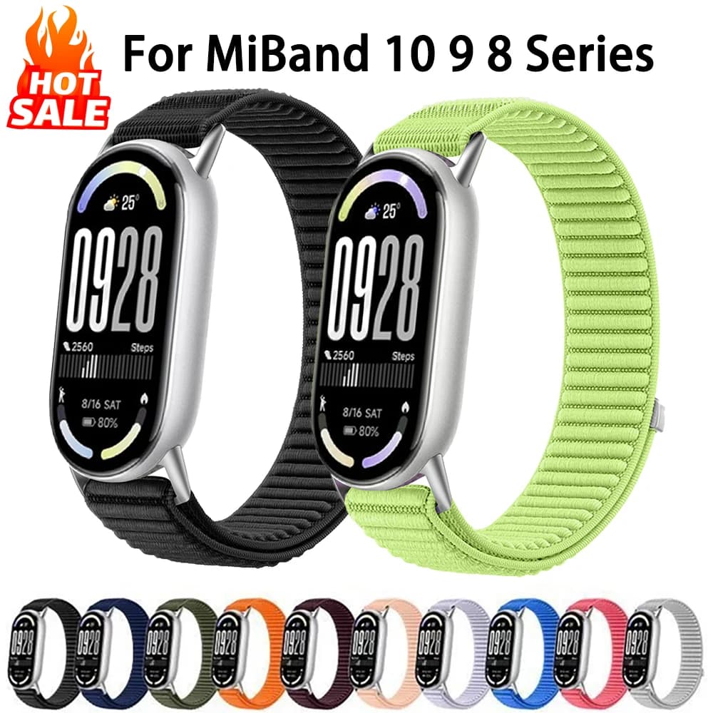 Cinghie ad anello in nylon per Xiaomi Mi Band 10 9 8 Sport Sostituzione Correas Bracciale Xiaomi Smart Band 10 9 8 NFC Accessori