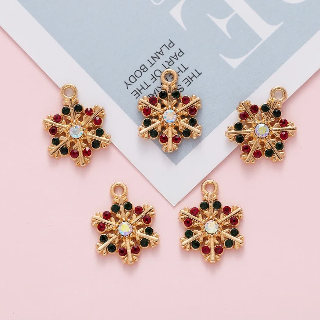 10PCS Zinc Alloy Set Diamonds Oil Drip Enamel Christmas Snow Charms Pendant For Earrings Necklaces Jewelry Making Accessories