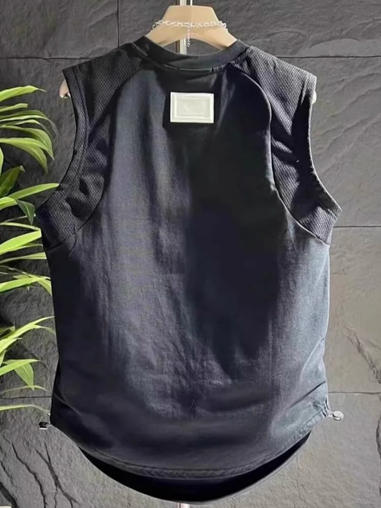 Nuova T-shirt Estiva da Uomo Senza Maniche in Rete Traspirante con Inserti, Stile Semplice, Gilet Sportivo Casual Americano di Tendenza