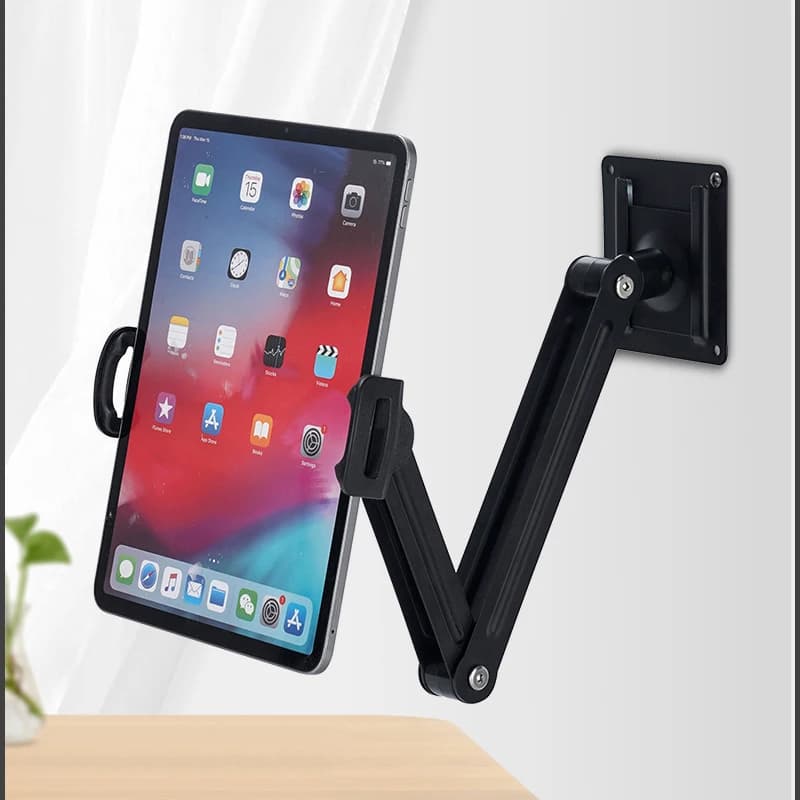 Staffa per montaggio a parete regolabile in metallo a doppio braccio: supporto pieghevole per telefono/tablet con design sicuro a parete per casa/ufficio