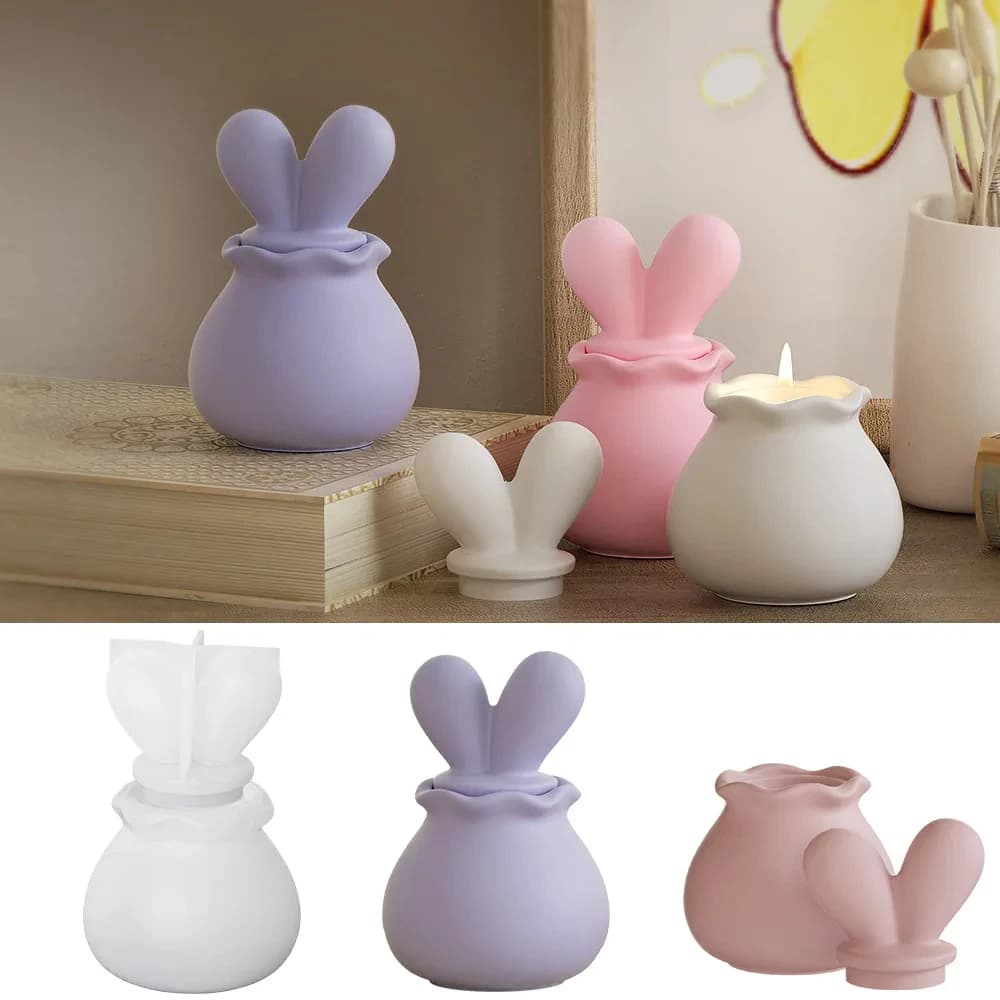 Silicone mold 3D Design Candle cup mold Rabbit ear lid mold Flexible silicone epoxy casting mold for gift creation Gingillo