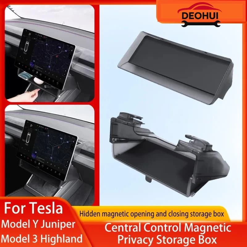 For Tesla Model Y Juniper/Model3 Highland Tray Magnetic Under Screen Hidden Storage Box Magnetic opening and closing storage box