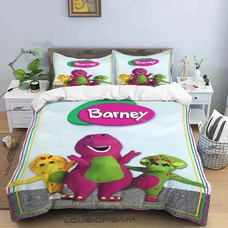 3D Print Barney Friends Cute Cartoon Bedding Set Bedroom Soft Modern Bedspreads Comefortable Duvet Cover Quilt Cover Pillowcase