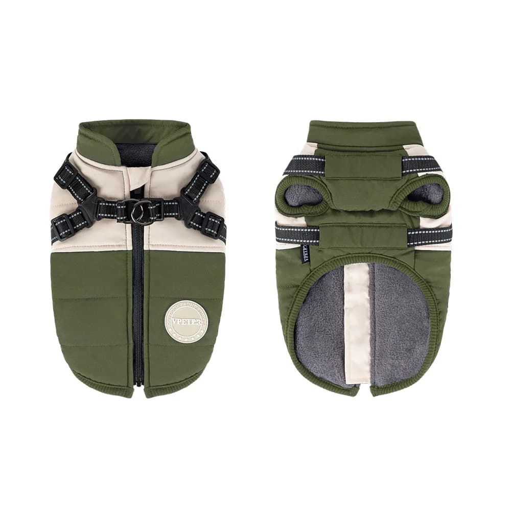 Giacca invernale calda impermeabile per cani con anello al guinzaglio, cappotto riflettente per animali domestici con petto regolabile, pile con chiusura a cerniera