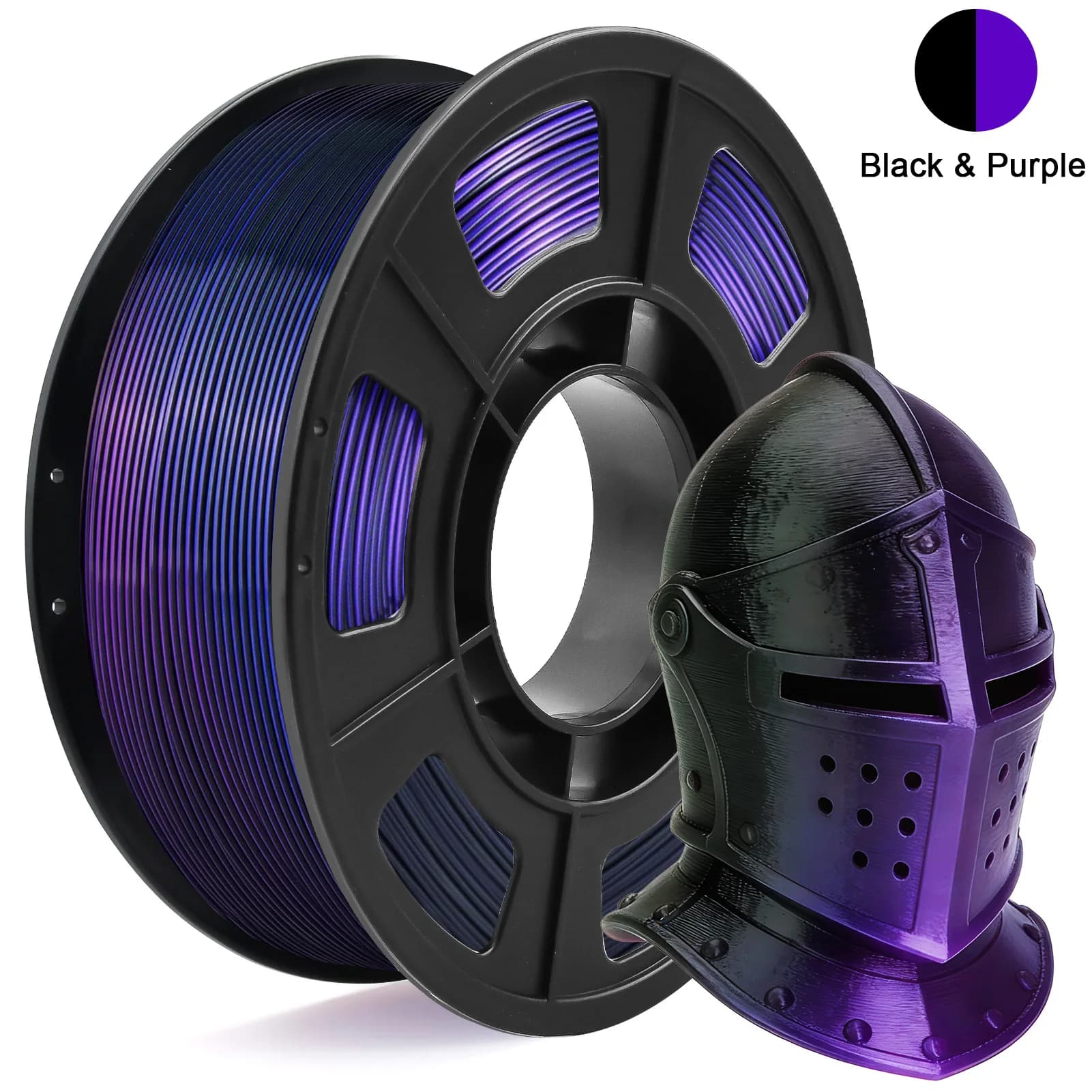 Filament PLA Bicolor Silk 1.75mm for 3D Printer, PLA Filament Constructed Black Purple Polished Metallic Effect, 250g (0.55 pounds)