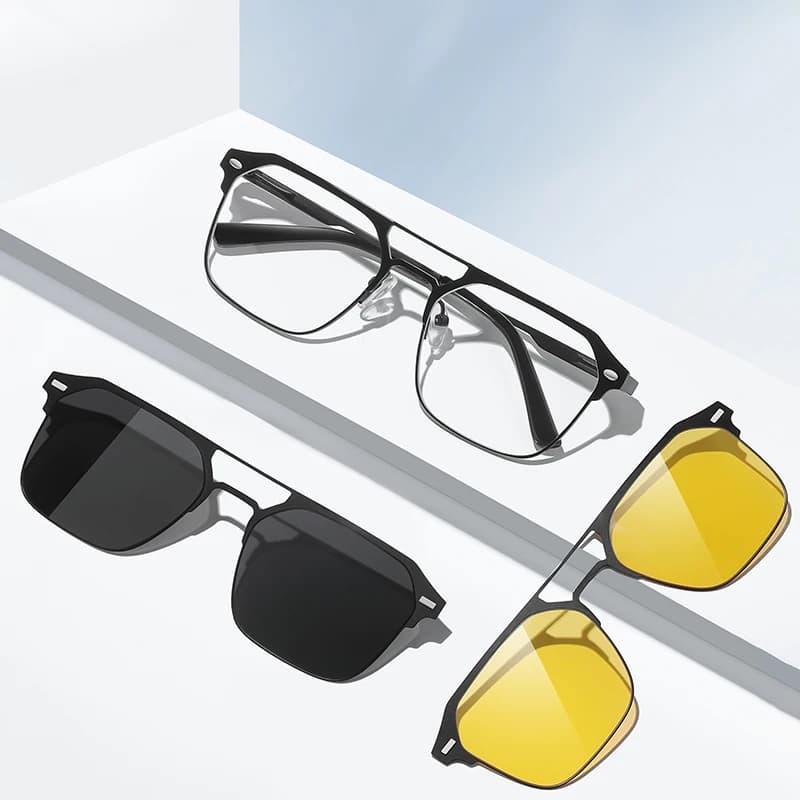 CLLOIO Fashion Aluminum Magnesium 3-in-1 Polarized Magnetic Absorbing Sunglasses Men Prescription Progressive Eyeglasses 7605